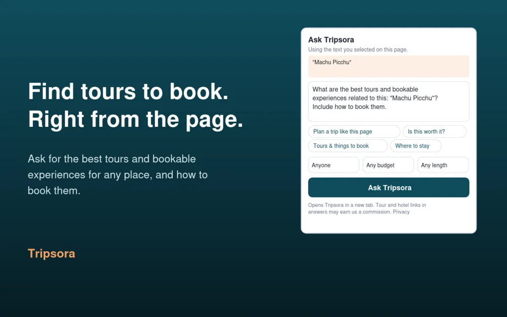 Finding tours to book for a place